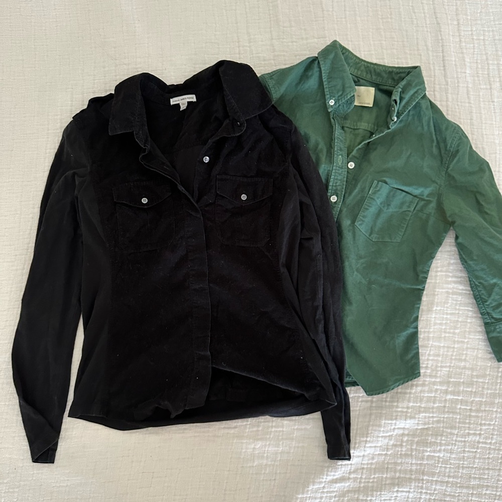 Bella Swan James Perse Black Corduroy Button Down Boy Band of OutsidersTop green